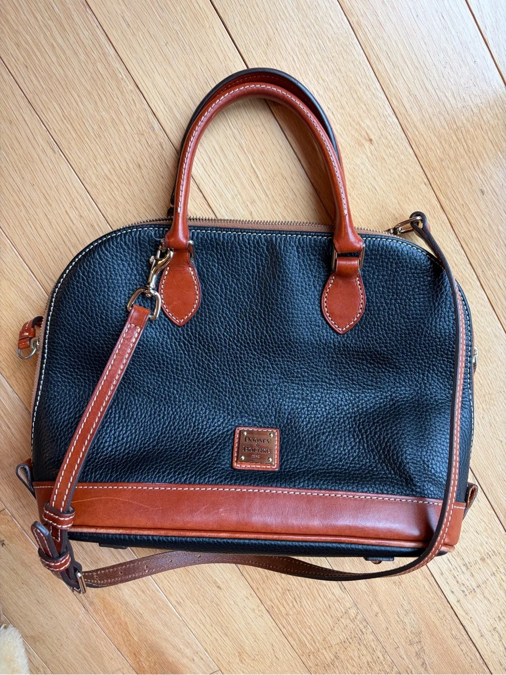 Dooney & Bourke Black and Brown Pebbled Leather Satchel